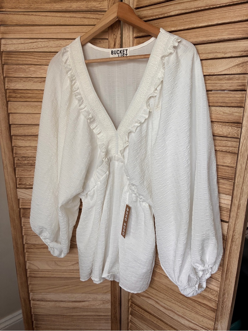 Bucket List White Ruffled Solid Woven Romper Boho Cottagecore V-Neck M